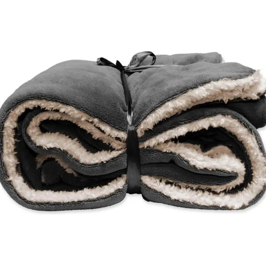 Plaids-Unique Living - Lars coral fleece/suede plaid 150x200cm dark grey