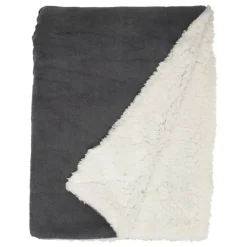 Plaids-Unique Living - Lars coral fleece/suede plaid 150x200cm dark grey