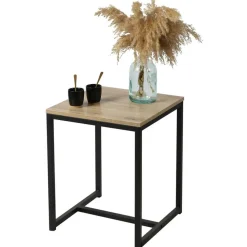 Bijzettafels-Urban Living Bijzettafel - zwart - metaal/hout - L40 x B40 x H50 cm