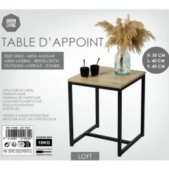 Bijzettafels-Urban Living Bijzettafel - zwart - metaal/hout - L40 x B40 x H50 cm