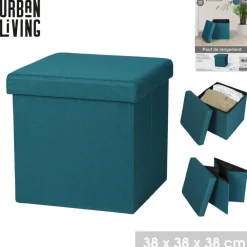 Poefen-Urban Living poef/hocker/opbergbox - zeeblauw - mdf/stof - 38 x 38 cm