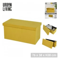 Urban Living poef/hocker/opbergbox - geel - mdf - 76 x 38 x 38 cm