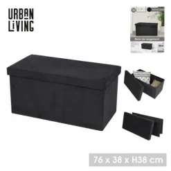 Poefen-Urban Living poef/hocker/opbergbox - zwart - mdf - 76 x 38 x 38 cm