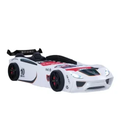 Kinderbedden-Merkloos V2 Sport autobed racebed wit met licht en bekleding