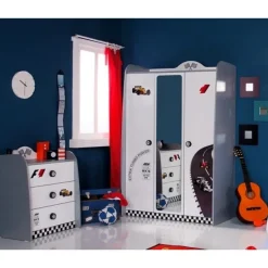 Kinderbedden-Merkloos V2 Sport autobed racebed wit met licht en bekleding