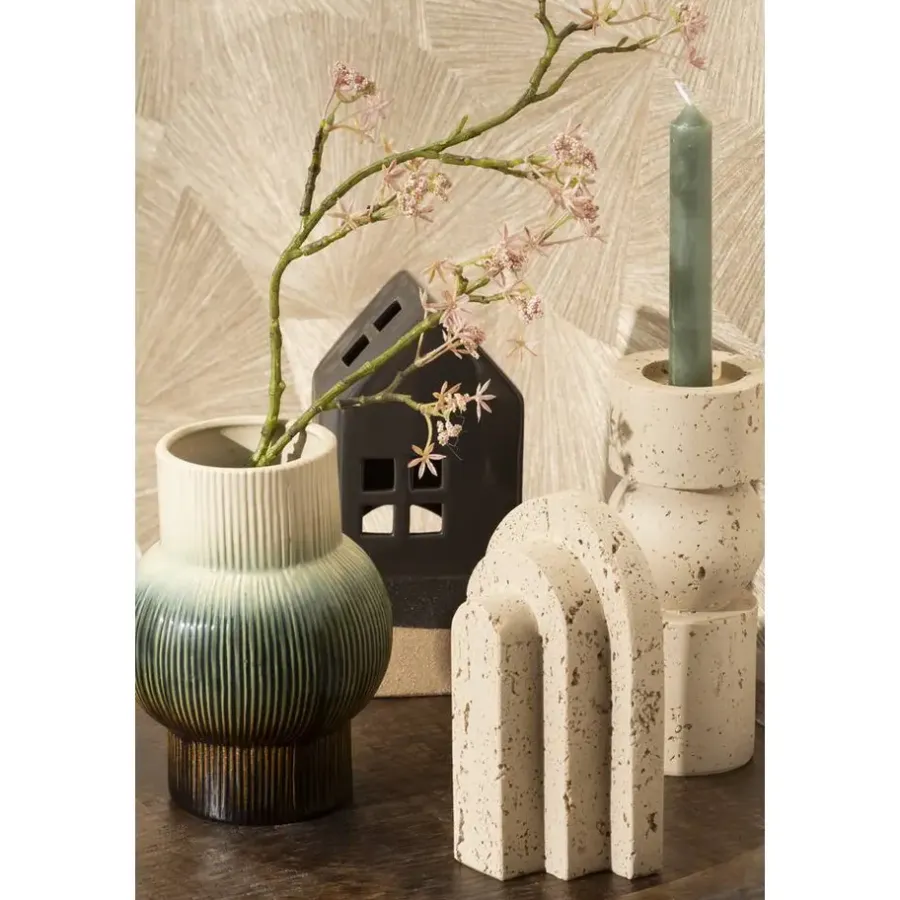 Leen Bakker Vaas Olivia - groen - keramiek - 18xØ13 cm