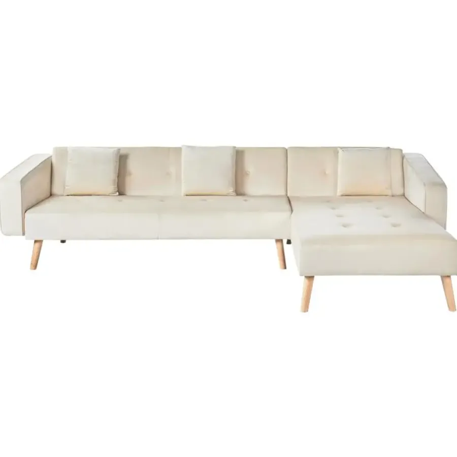 Leen Bakker VADSO - Hoekslaapbank - Lichtbeige - Linkszijdig - Fluweel
