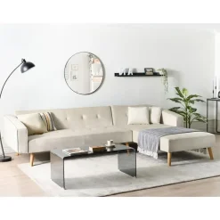 Leen Bakker VADSO - Hoekslaapbank - Lichtbeige - Linkszijdig - Fluweel
