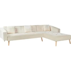 Leen Bakker VADSO - Hoekslaapbank - Lichtbeige - Linkszijdig - Fluweel