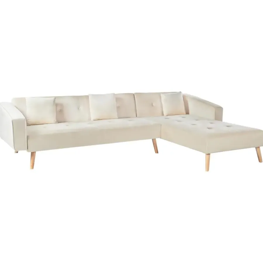 Leen Bakker VADSO - Hoekslaapbank - Lichtbeige - Linkszijdig - Fluweel