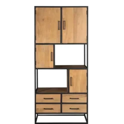 Wandkasten-StarFurn Vakkenkast Naturel Hout/Metaal - 90x45x200cm - Denver