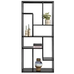 Leen Bakker Vakkenkast Stan - zwart - metaal - 188x85x35 cm