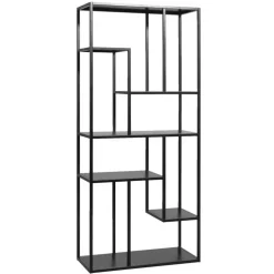 Leen Bakker Vakkenkast Stan - zwart - metaal - 188x85x35 cm