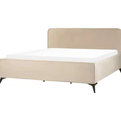 2-Persoons Bedden-Beliani VALOGNES - Tweepersoonsbed - Taupe - 180 x 200 cm - Fluweel