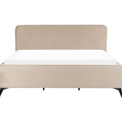 2-Persoons Bedden-Beliani VALOGNES - Tweepersoonsbed - Taupe - 180 x 200 cm - Fluweel