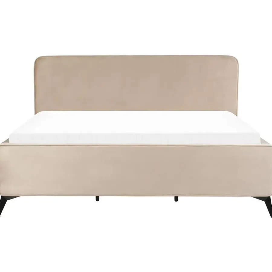 2-Persoons Bedden-Beliani VALOGNES - Tweepersoonsbed - Taupe - 180 x 200 cm - Fluweel