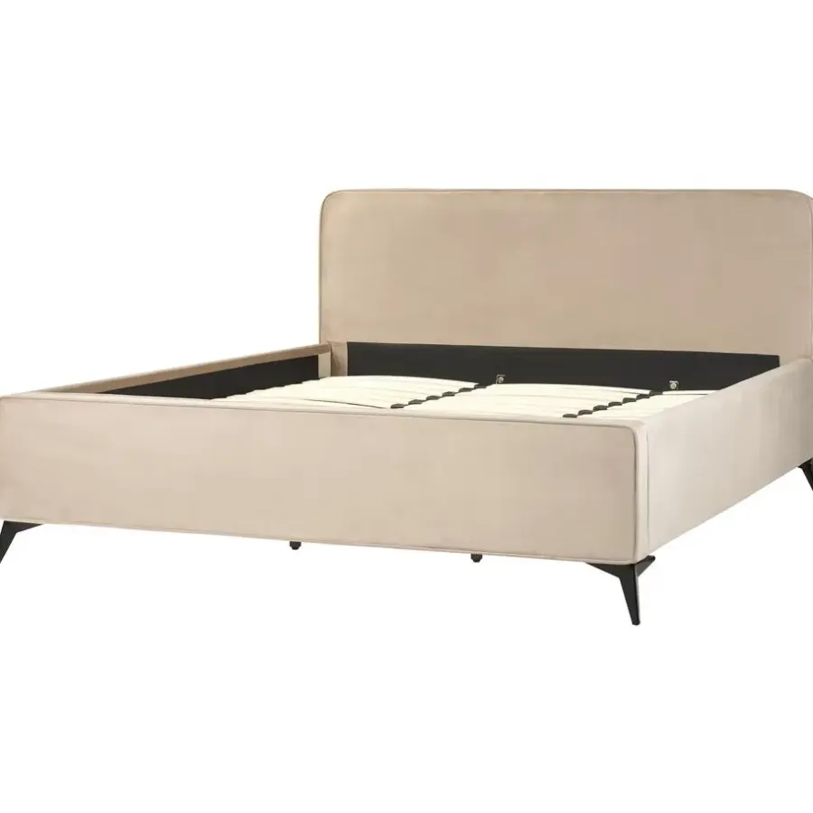 2-Persoons Bedden-Beliani VALOGNES - Tweepersoonsbed - Taupe - 180 x 200 cm - Fluweel