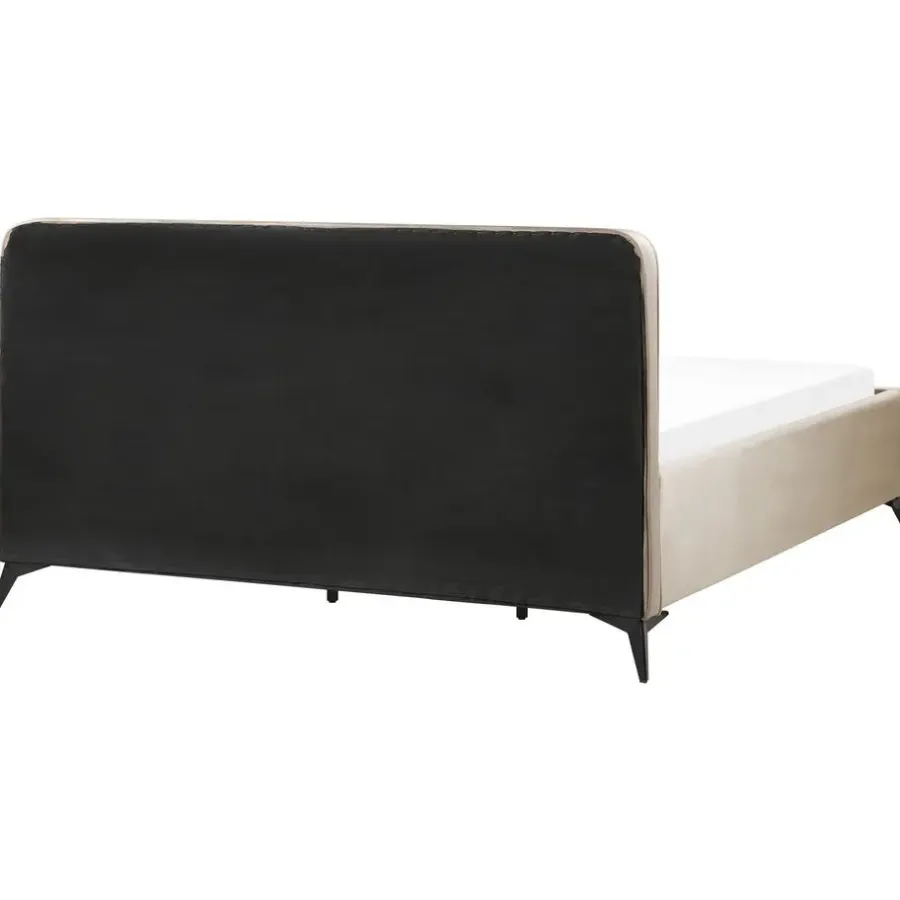 2-Persoons Bedden-Beliani VALOGNES - Tweepersoonsbed - Taupe - 180 x 200 cm - Fluweel