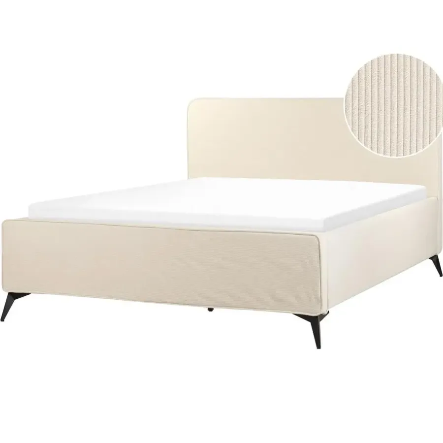 Beliani VALOGNES - Tweepersoonsbed - Beige - 160 x 200 cm - Corduroy