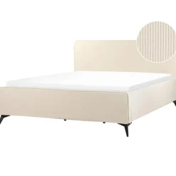 2-Persoons Bedden-Beliani VALOGNES - Tweepersoonsbed - Beige - 180 x 200 cm - Corduroy