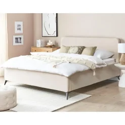 2-Persoons Bedden-Beliani VALOGNES - Tweepersoonsbed - Beige - 180 x 200 cm - Corduroy