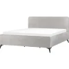 2-Persoons Bedden-Beliani VALOGNES - Tweepersoonsbed - Lichtgrijs - 180 x 200 cm - Corduroy