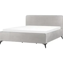 2-Persoons Bedden-Beliani VALOGNES - Tweepersoonsbed - Lichtgrijs - 180 x 200 cm - Corduroy