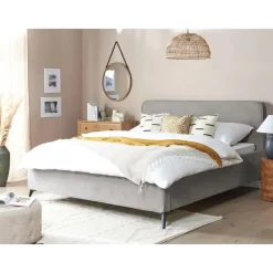 2-Persoons Bedden-Beliani VALOGNES - Tweepersoonsbed - Lichtgrijs - 180 x 200 cm - Corduroy