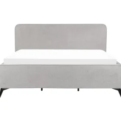 2-Persoons Bedden-Beliani VALOGNES - Tweepersoonsbed - Lichtgrijs - 180 x 200 cm - Corduroy