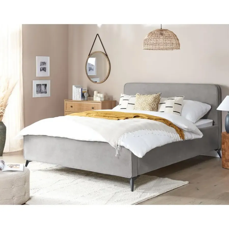 Beliani VALOGNES - Tweepersoonsbed - Lichtgrijs - 160 x 200 cm - Corduroy