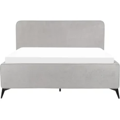 Beliani VALOGNES - Tweepersoonsbed - Lichtgrijs - 160 x 200 cm - Corduroy