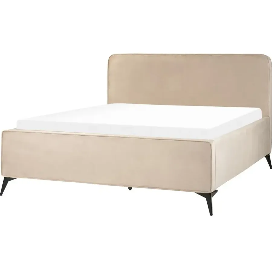 2-Persoons Bedden-Beliani VALOGNES - Tweepersoonsbed - Taupe - 160 x 200 cm - Fluweel
