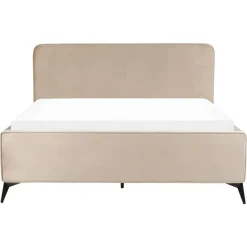2-Persoons Bedden-Beliani VALOGNES - Tweepersoonsbed - Taupe - 160 x 200 cm - Fluweel