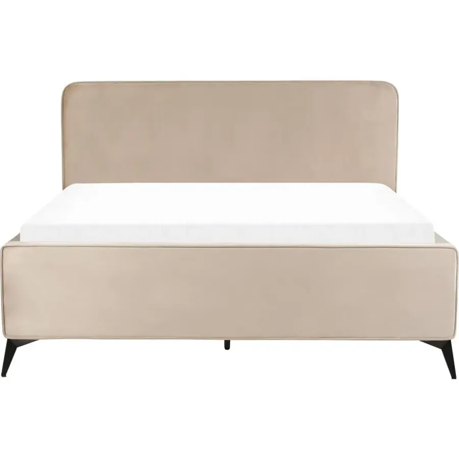 2-Persoons Bedden-Beliani VALOGNES - Tweepersoonsbed - Taupe - 160 x 200 cm - Fluweel