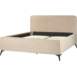 2-Persoons Bedden-Beliani VALOGNES - Tweepersoonsbed - Taupe - 160 x 200 cm - Fluweel
