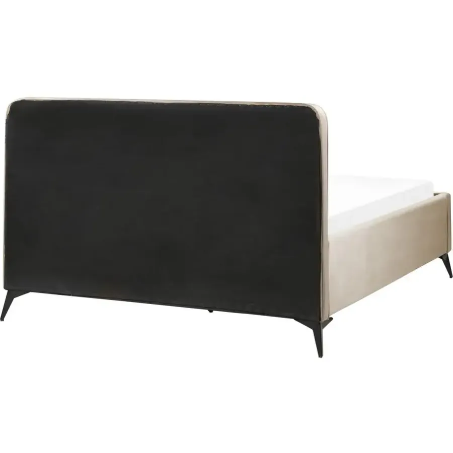 2-Persoons Bedden-Beliani VALOGNES - Tweepersoonsbed - Taupe - 160 x 200 cm - Fluweel