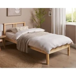 1-Persoons Bedden-Beliani VANNES - Bed - Lichthout - 90 x 200 cm - Dennenhout