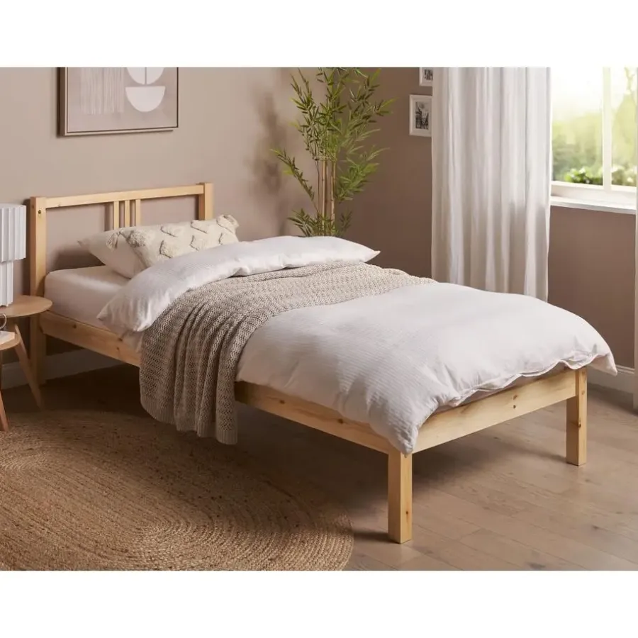 1-Persoons Bedden-Beliani VANNES - Bed - Lichthout - 90 x 200 cm - Dennenhout