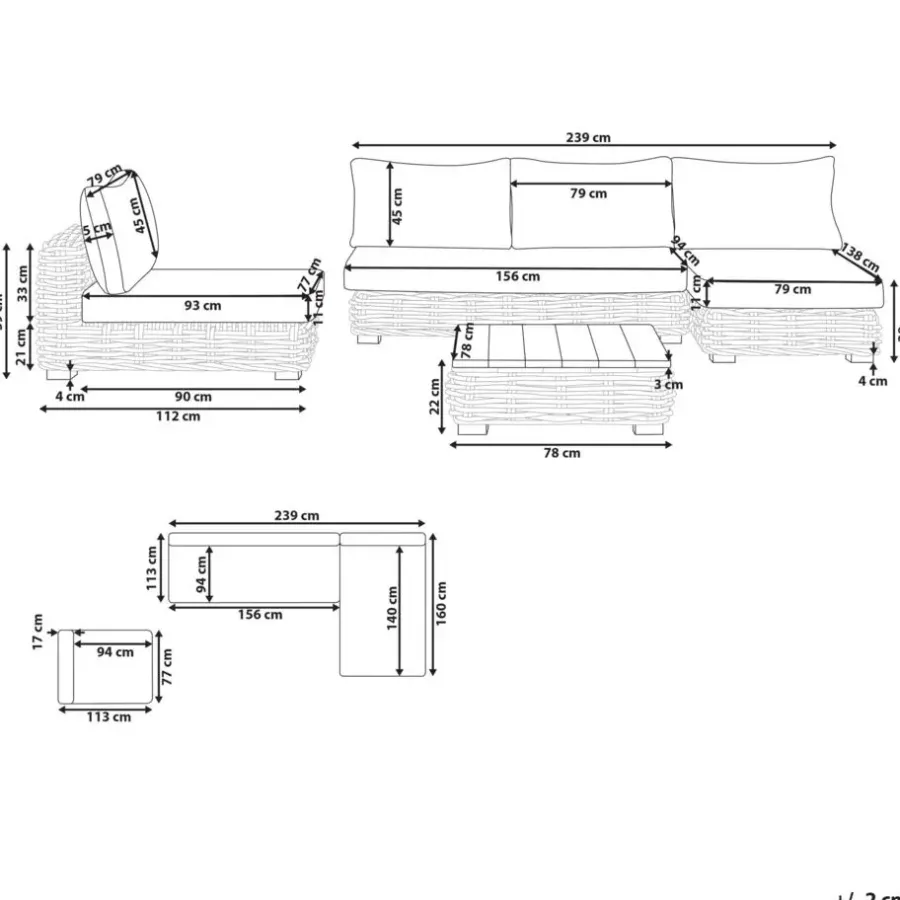 Loungesets-Leen Bakker VARALLO - Loungeset 4-zits - Gebroken wit - Rechtszijdig - Rotan