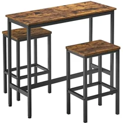 Bartafels-Vasagle Barmeubelset - Bartafel en barkrukken - Rustiek bruin-zwart
