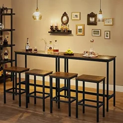 Bartafels-Vasagle Barmeubelset - Bartafel en barkrukken - Rustiek bruin-zwart