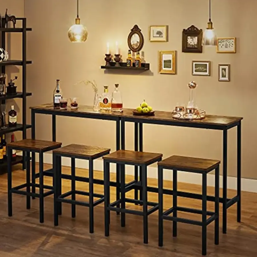 Bartafels-Vasagle Barmeubelset - Bartafel en barkrukken - Rustiek bruin-zwart