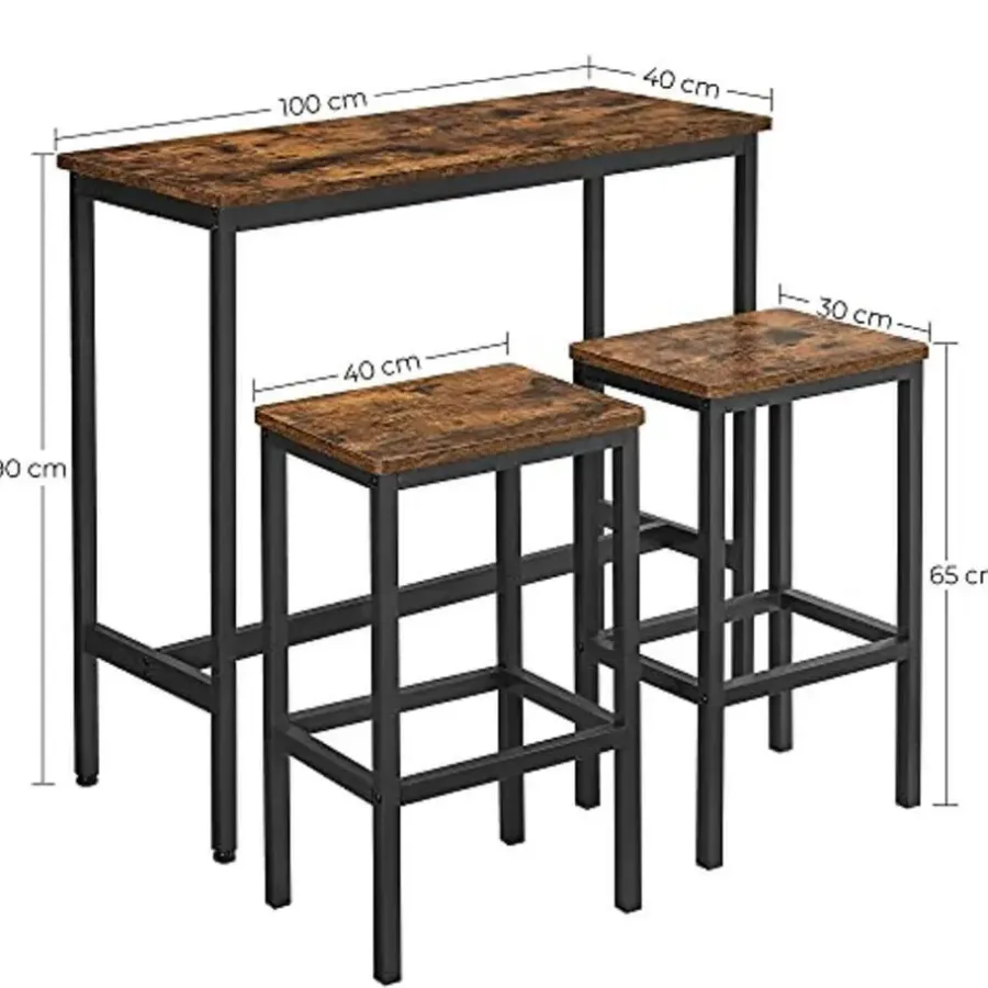 Bartafels-Vasagle Barmeubelset - Bartafel en barkrukken - Rustiek bruin-zwart