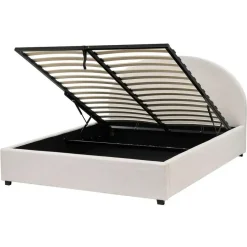 2-Persoons Bedden-Beliani VAUCLUSE - Bed met opbergruimte - Lichtbeige - 160x200 cm - Polyester