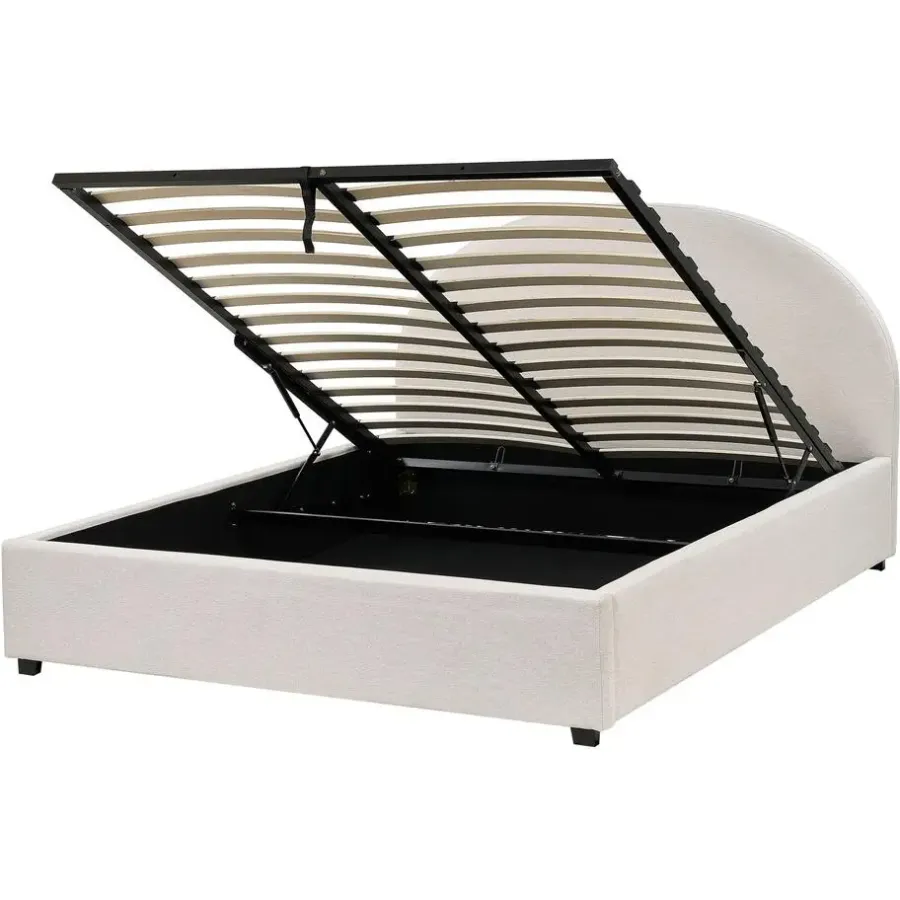 2-Persoons Bedden-Beliani VAUCLUSE - Bed met opbergruimte - Lichtbeige - 160x200 cm - Polyester