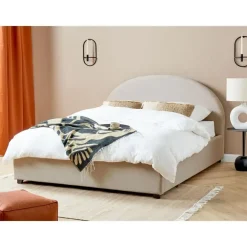 2-Persoons Bedden-Beliani VAUCLUSE - Bed met opbergruimte - Lichtbeige - 160x200 cm - Polyester
