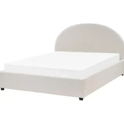 2-Persoons Bedden-Beliani VAUCLUSE - Bed met opbergruimte - Lichtbeige - 160x200 cm - Polyester
