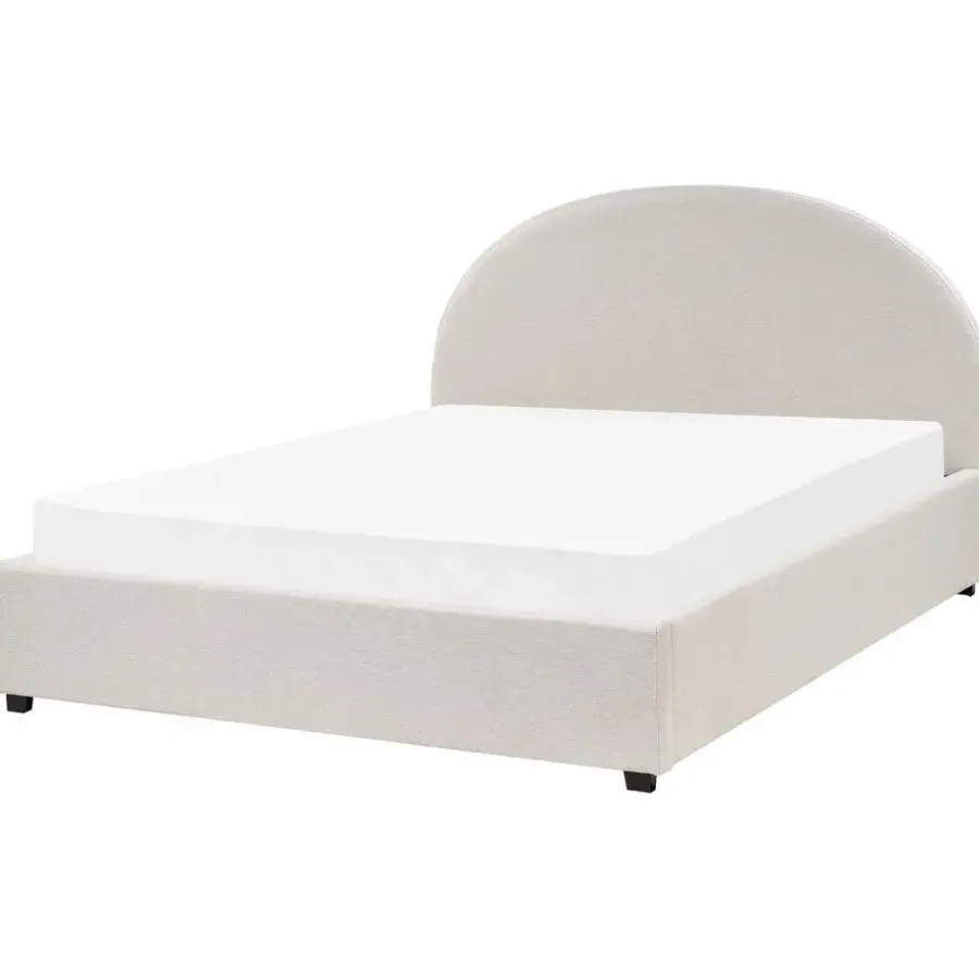 2-Persoons Bedden-Beliani VAUCLUSE - Bed met opbergruimte - Lichtbeige - 160x200 cm - Polyester