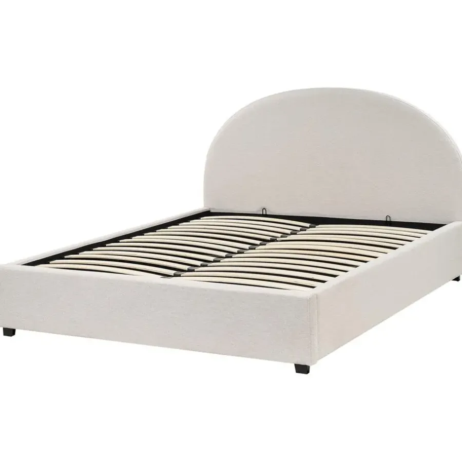 2-Persoons Bedden-Beliani VAUCLUSE - Bed met opbergruimte - Lichtbeige - 160x200 cm - Polyester