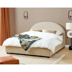 2-Persoons Bedden-Beliani VAUCLUSE - Bed met opbergruimte - Beige - 160x200 cm - Polyester